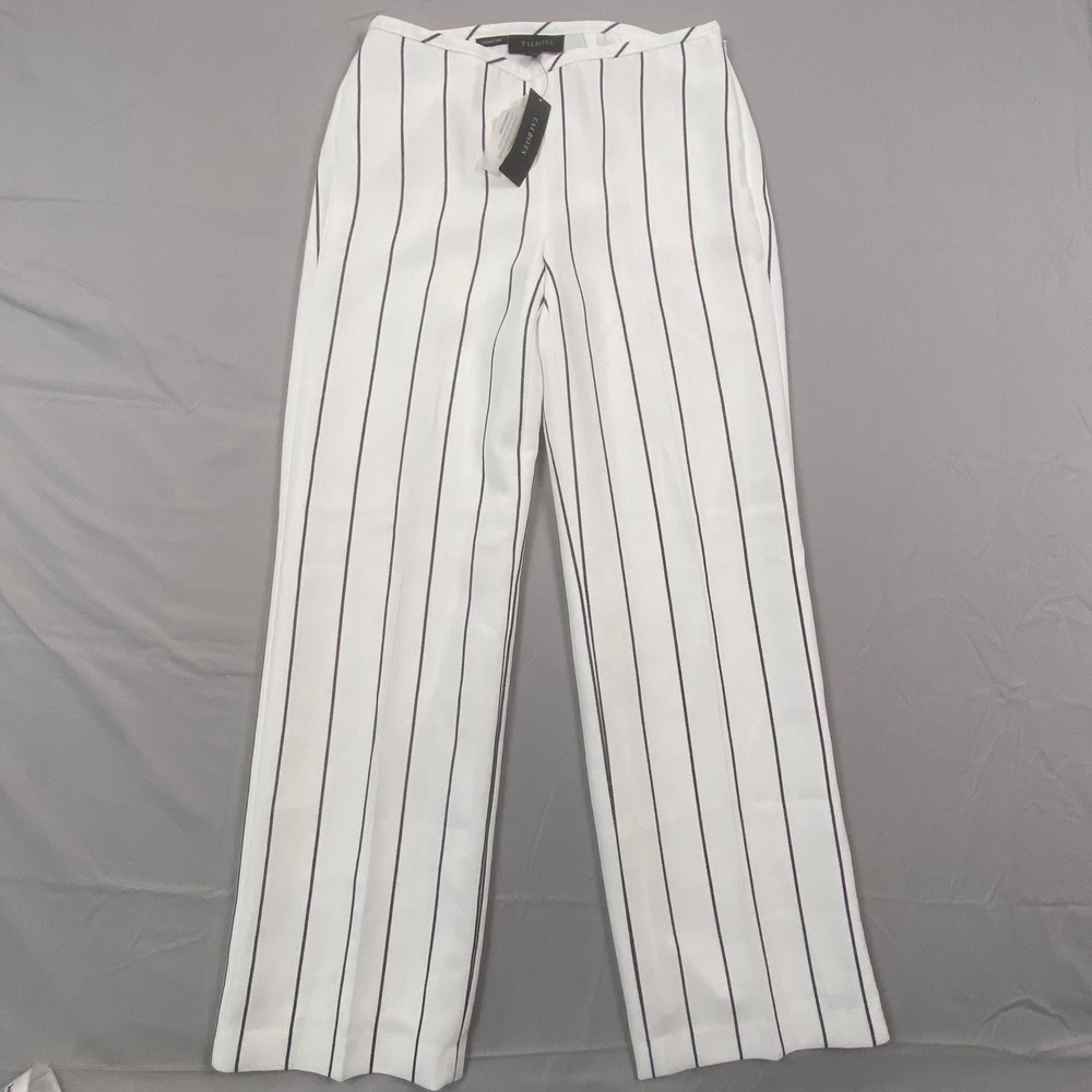 Talbots Signature Fit Striped Wide Leg Dress Pants Women 4‎ White Black NWT $119